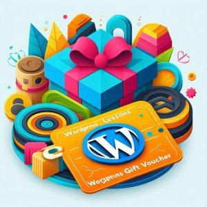 Colourful gift box with WordPress voucher design.