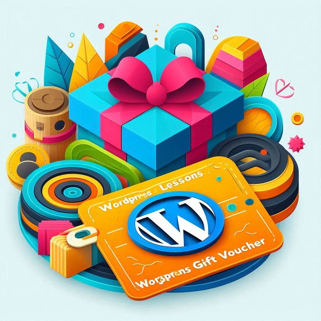 Colourful gift box with WordPress voucher design.